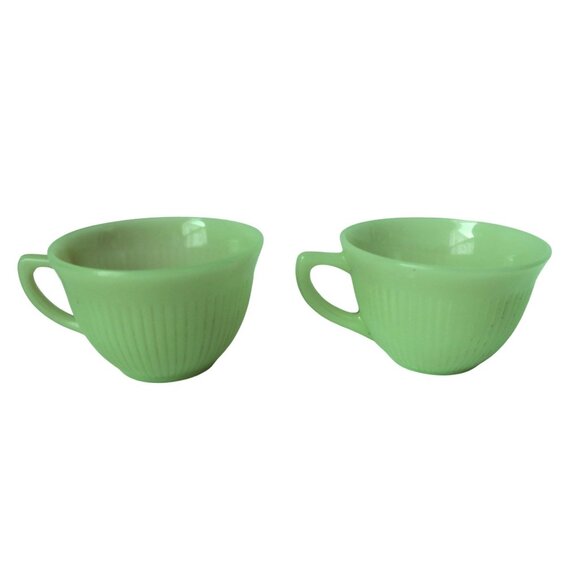 Vintage Jadeite Jane Ray Salad Plates with Cups & Saucers Fire King - Picture 5 of 8